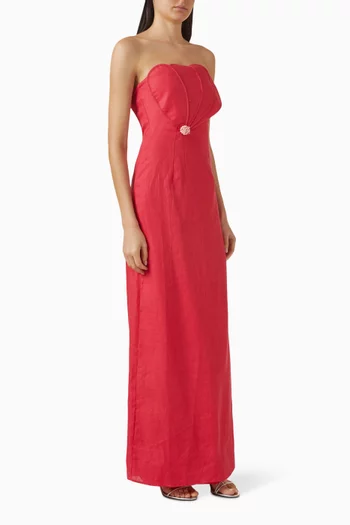 فستان بيانكا مزين ببتلات زهور كتان