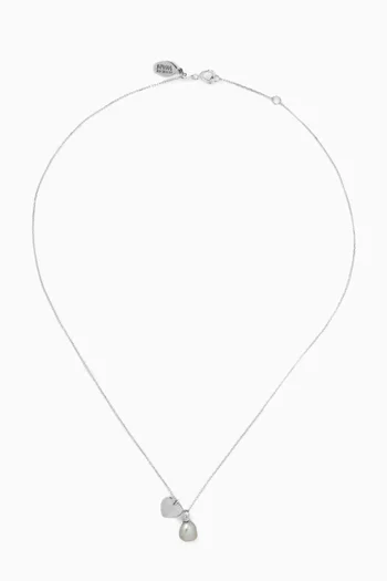 Pearl & Heart Charm Necklace in 18kt White Gold