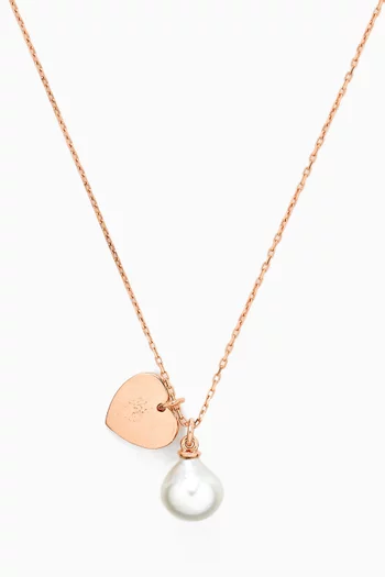 Pearl & Heart Charm Necklace in 18kt Rose Gold