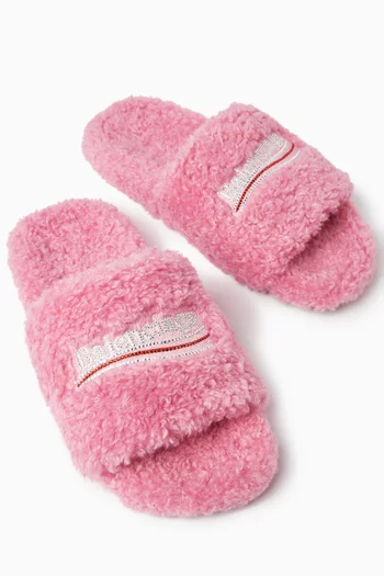 Political Campaign Furry Slide Sandals in Faux Shearling