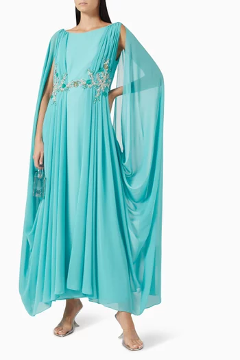 Boatneck Embroidered Maxi Dress