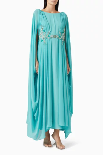 Boatneck Embroidered Maxi Dress