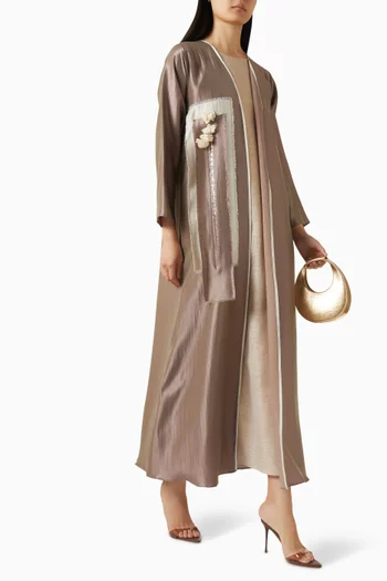 3-piece Embellished Abaya Set in Linen