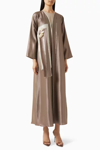 3-piece Embellished Abaya Set in Linen