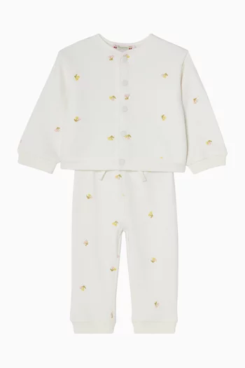 Cherry-print Buttoned Sweatshirt in Cotton