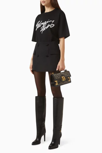 تي شيرت بقصة مربعة وطبعة شعار الماركة قطن جيرسيه