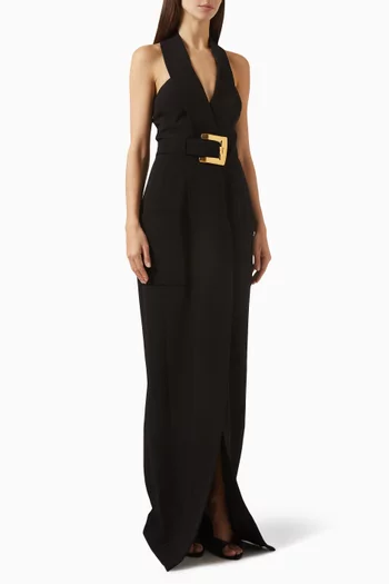 فستان بفتحة في الخلف وحزام كريب