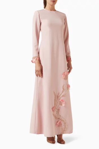 فستان مزين بنقشة زهور مطرزة بالخرز