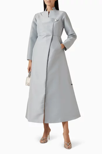 High-collared Flared Abaya in Bridal Satin