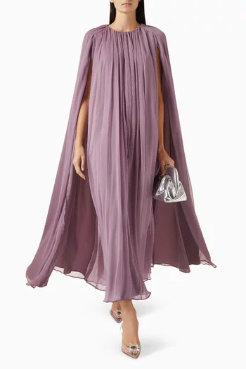 Pleated Cape-sleeve Kaftan in Crinkled Chiffon