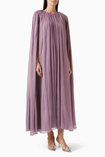 Pleated Cape-sleeve Kaftan in Crinkled Chiffon