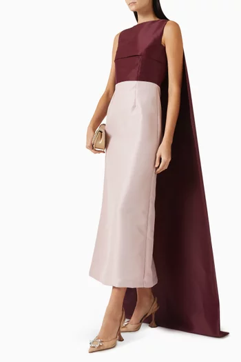 Floor-length Cape Maxi Dress in Bridal Satin