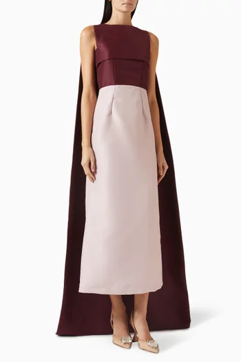 Floor-length Cape Maxi Dress in Bridal Satin