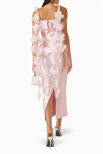 Flower Strings Maxi Dress in Mikado Satin