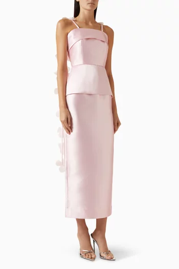 Flower Strings Maxi Dress in Mikado Satin