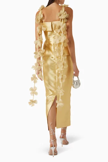 فستان طويل بحمالات مزينة بزهور ستان ميكادو