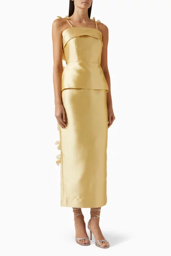 فستان طويل بحمالات مزينة بزهور ستان ميكادو