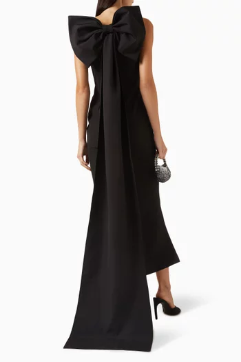 Cascading Back Bow Maxi Dress in Moroccan Crepe