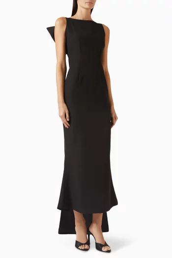 Cascading Back Bow Maxi Dress in Moroccan Crepe