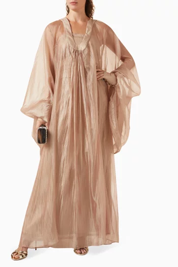 "Elegant 2-piece set with outer tissueorganza featuring wide sleeves, layeredover a fitted inner dress in crepe.":BEIGE:S|219127789