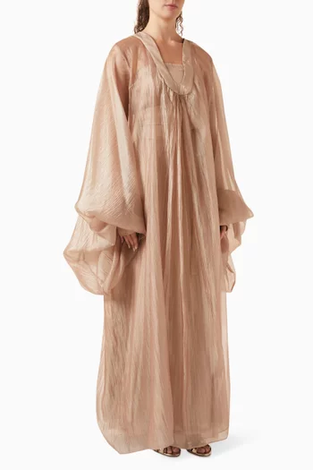 "Elegant 2-piece set with outer tissueorganza featuring wide sleeves, layeredover a fitted inner dress in crepe.":BEIGE:S|219127789