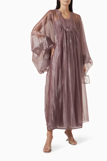 "Elegant 2-piece set with outer tissueorganza featuring wide sleeves, layeredover a fitted inner dress in crepe.":Purple    :L|219127787