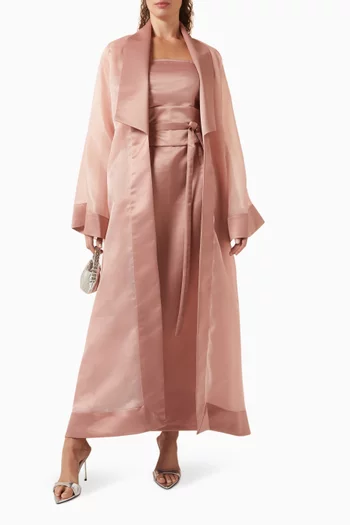"Set with an oversized-collar abaya inorganza and taffeta, paired with a taffetainner dress and separate belt":Pink    :XL|219127797