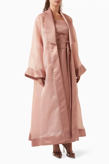 "Set with an oversized-collar abaya inorganza and taffeta, paired with a taffetainner dress and separate belt":Pink    :XL|219127797
