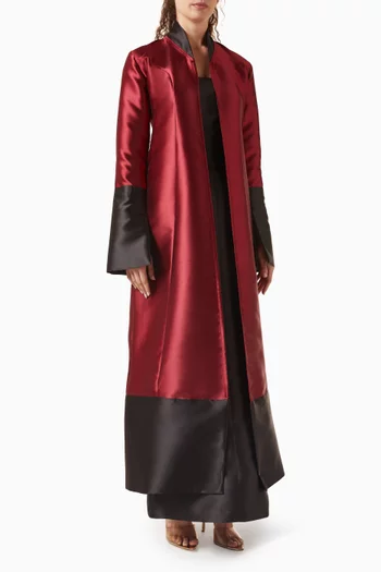 "Elegant two-tone abaya in taffeta witha fitted cut and back slit, styled with amatching fitted inner.":Dark Red:XL|219127822
