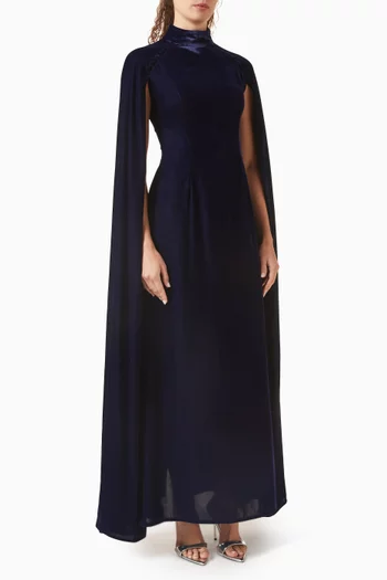 Cape-sleeve Dress in Velvet