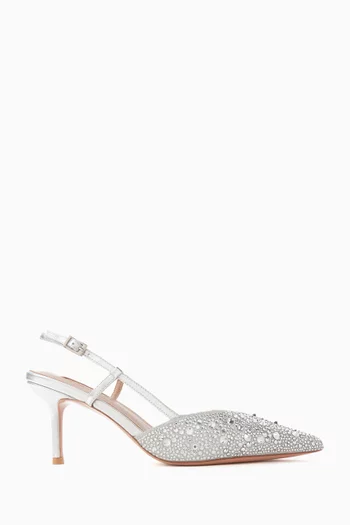 Riviera 70 Crystal Slingback Pumps in Metallic Leather