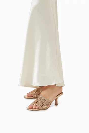 حذاء أونيكا مفتوح من الخلف بكعب 75 مم كروشية وجلد