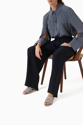 حذاء زيا مفتوح من الخلف بكعب مسطح 25 مم كروشية وجلد