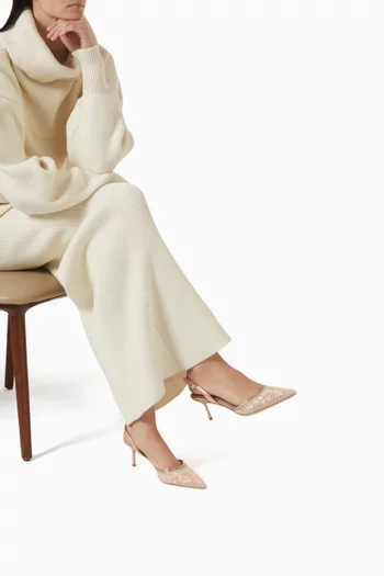 Floria 80 Floral-embroidered Slingback Pumps in Mesh & Metallic Leather