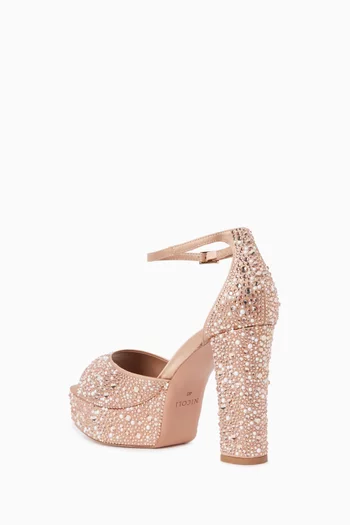 LYANA OPEN TOE PLATFROM SANDAL EMBELLISHED WITH SPARKLING CRYSTALS AND ANKLE STRAP IN 110MM:Light/Pastel Orange:39|219127978