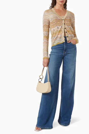 كارديغان بنقشة خطوط متعرجة قماش لامع