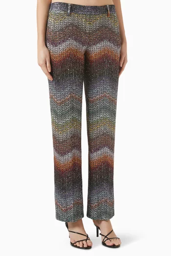 بنطال بقصة ساق مستقيمة ومطرز مزيج رايون