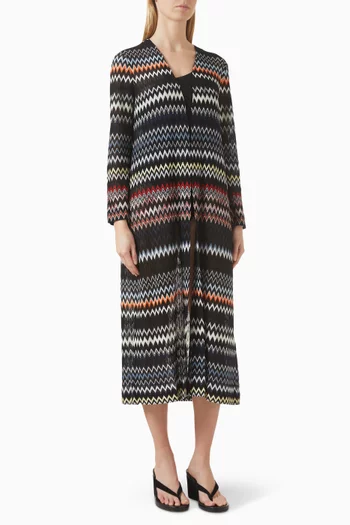 كارديغان منسوج بنقشة خطوط متعرجة