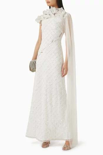 فستان سهرة مطرز بكاب