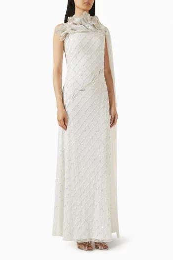 فستان سهرة مطرز بكاب