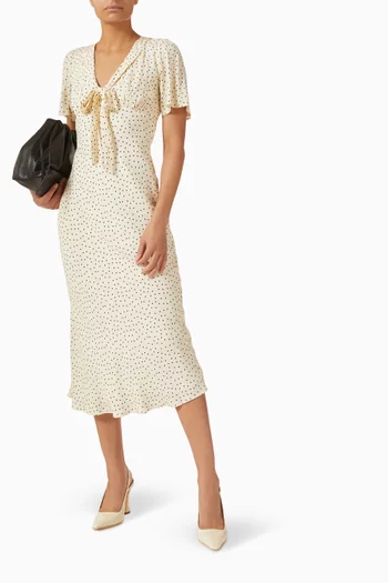 Tyra Polka-dot Midi Dress in Crepe
