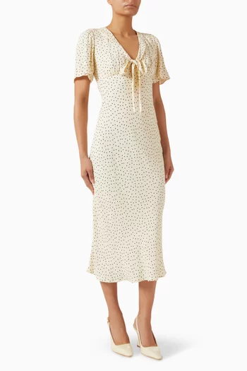 Tyra Polka-dot Midi Dress in Crepe
