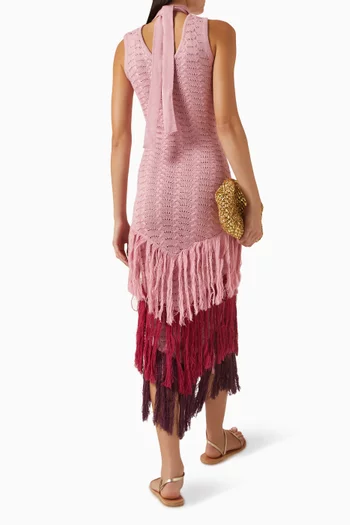 فستان رومي طويل بشرّابات منسوج