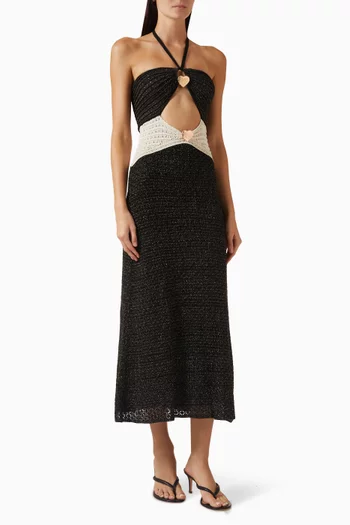 فستان زولي طويل بأربطة حول الرقبة نسيج