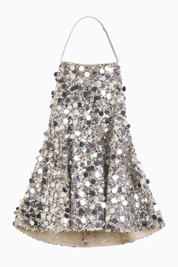 فستان تيا برباط حول الرقبة وتطريز بالترتر