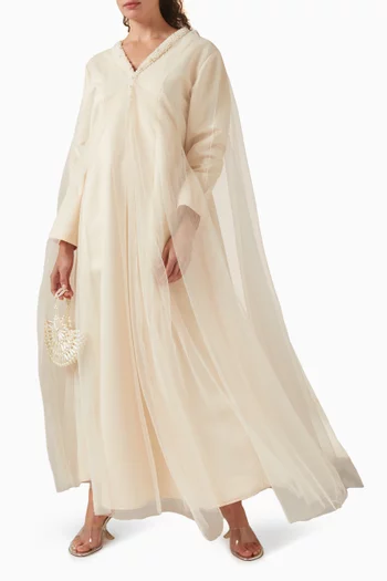 Pearl-embellished Cape Dress
