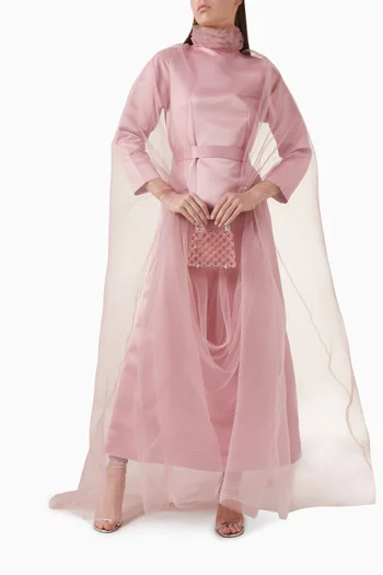 Gathered-neck Maxi Dress in Tulle