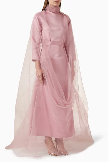 Gathered-neck Maxi Dress in Tulle