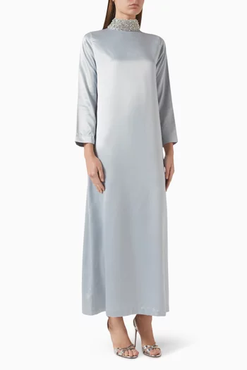 Crystal Collar Maxi Dress in Satin