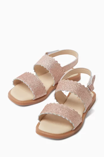 Lauren Scalloped Strappy Sandals in Leather